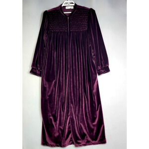 One Hanes Place Velour Robe Housecoat Womens XL Maxi Purple Soft 1/2 Zip Pockets